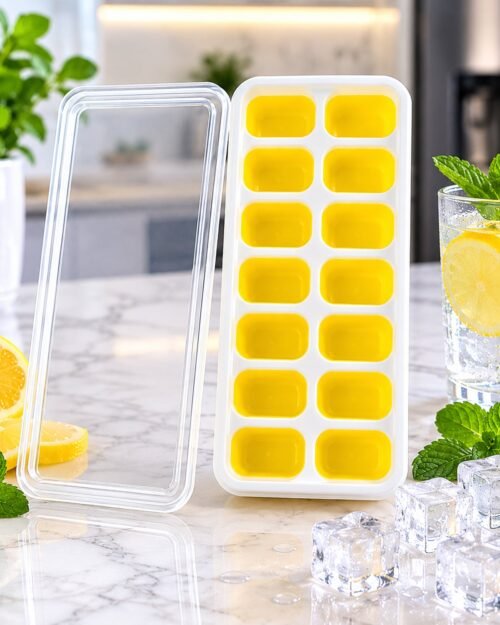 Ice Cube Tray with Spill-Proof Lid � Effortless Ice Making and Space Saving