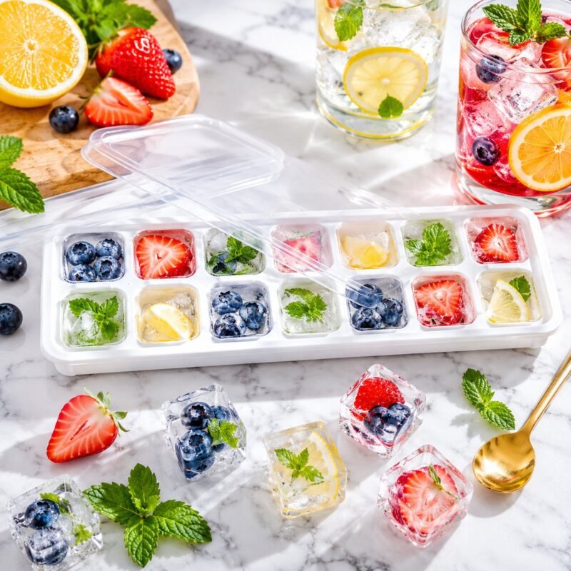 Ice Cube Tray with Spill-Proof Lid � Effortless Ice Making and Space Saving