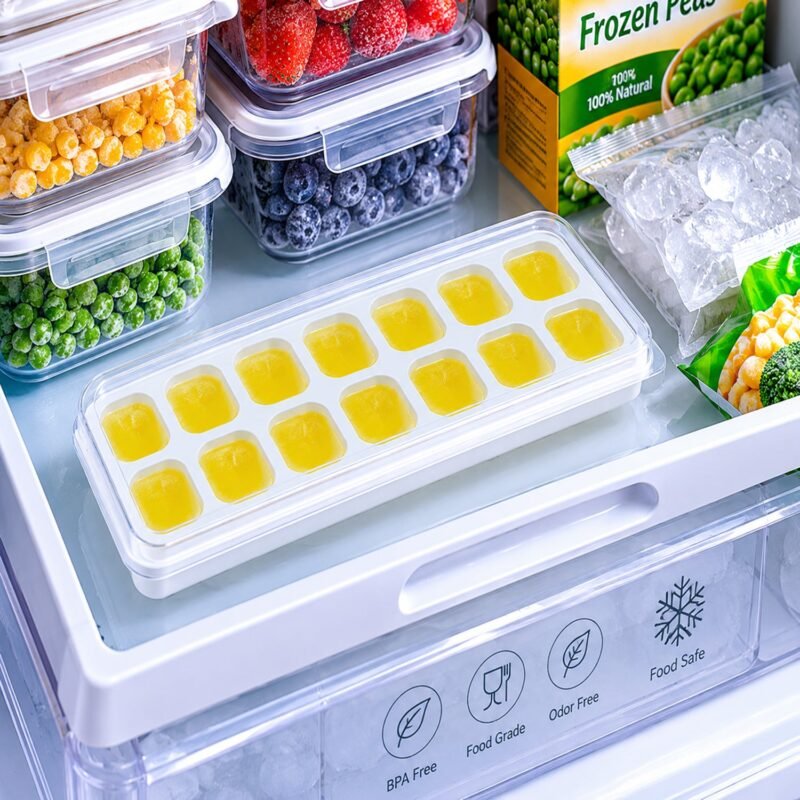 Ice Cube Tray with Spill-Proof Lid � Effortless Ice Making and Space Saving
