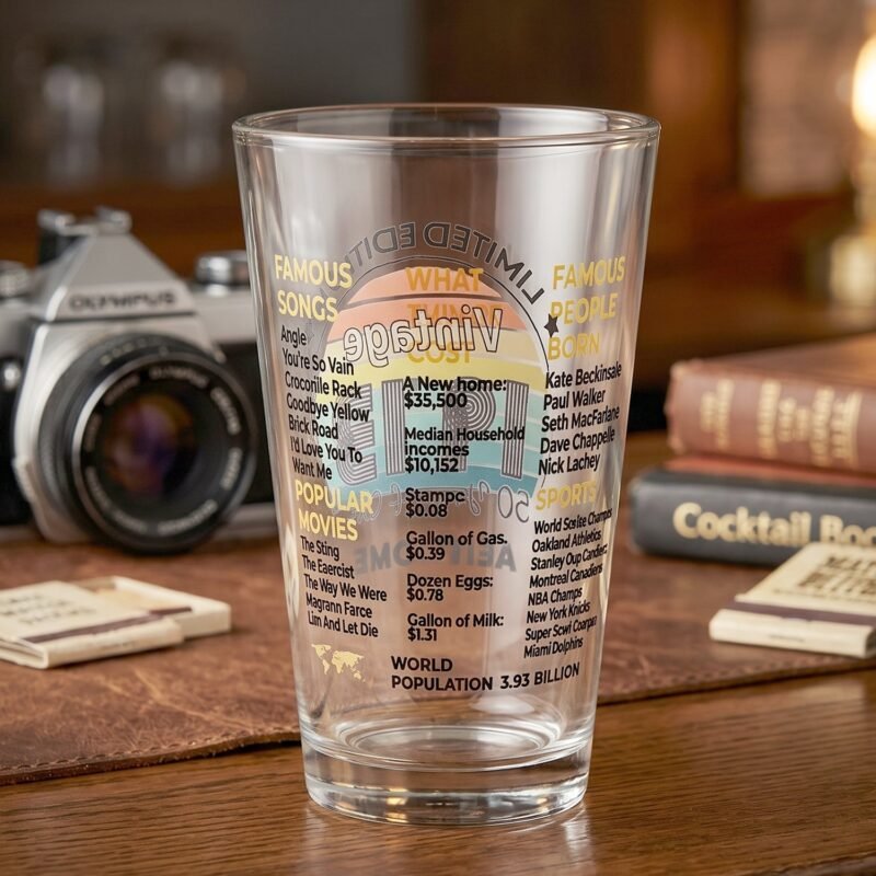 Printed Vintage Trivia Drinking Glass � Unique Novelty Gift