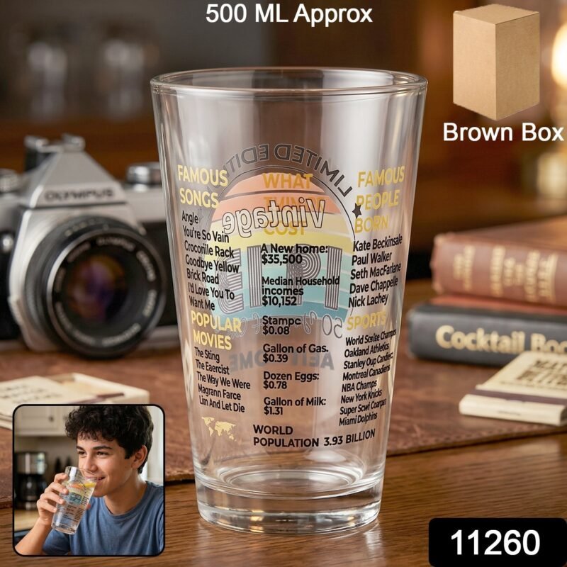 Printed Vintage Trivia Drinking Glass � Unique Novelty Gift