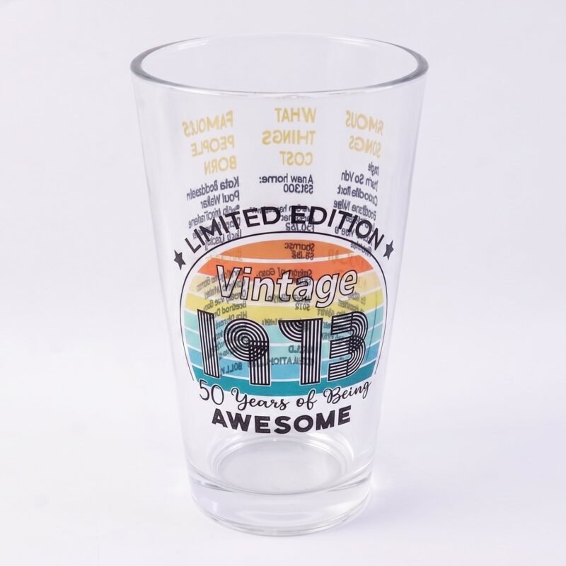 Printed Vintage Trivia Drinking Glass � Unique Novelty Gift