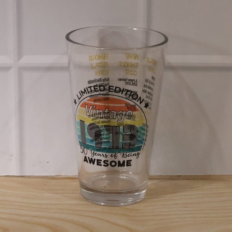 Printed Vintage Trivia Drinking Glass � Unique Novelty Gift