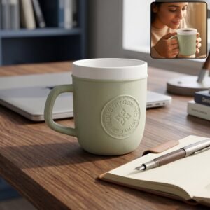 Plastic Coffee Mug with Handle � Leather-Textured Reusable Cup