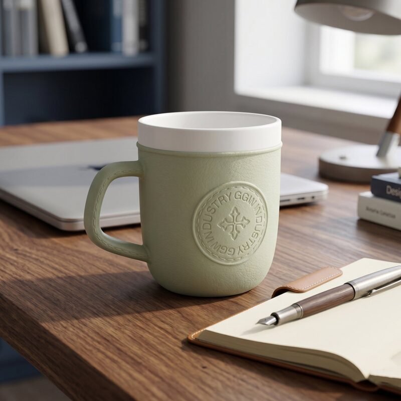 Plastic Coffee Mug with Handle � Leather-Textured Reusable Cup
