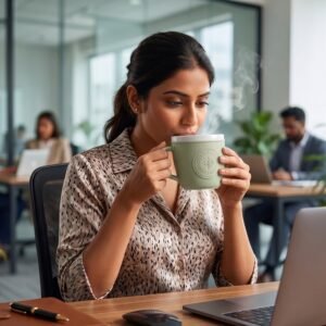 Plastic Coffee Mug with Handle � Leather-Textured Reusable Cup