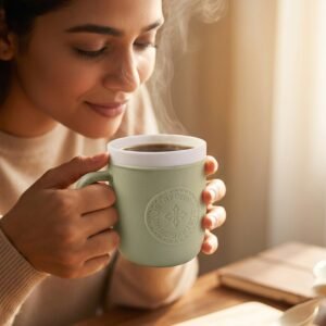 Plastic Coffee Mug with Handle � Leather-Textured Reusable Cup