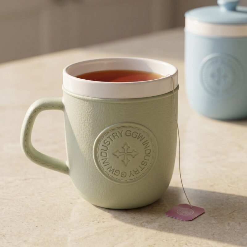 Plastic Coffee Mug with Handle � Leather-Textured Reusable Cup