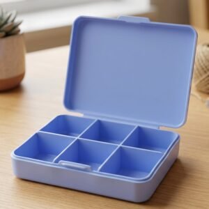 13653-01-no-sku_d4b99cdb-c27f-455b-9532-60f4d97f86c7.jpg Pill Organizer Box � Compact 6-Compartment Daily Medicine Storage