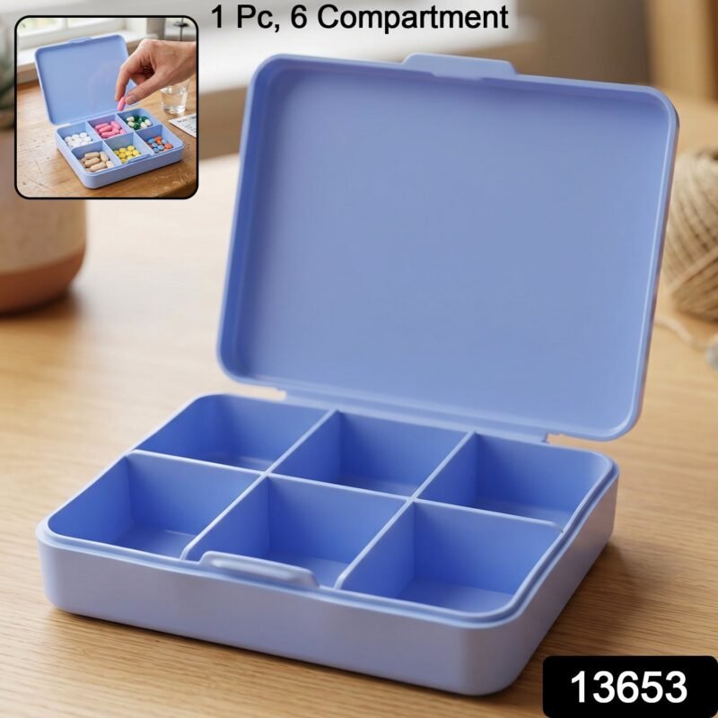 13653-02-sku_22c5cd56-88d7-4b26-81c2-659e8429d1ec.jpg Pill Organizer Box � Compact 6-Compartment Daily Medicine Storage