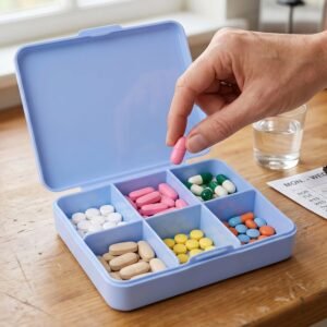 13653-07-live_79058812-36c7-4b2f-b696-a5f73a9ccaa9.jpg Pill Organizer Box � Compact 6-Compartment Daily Medicine Storage