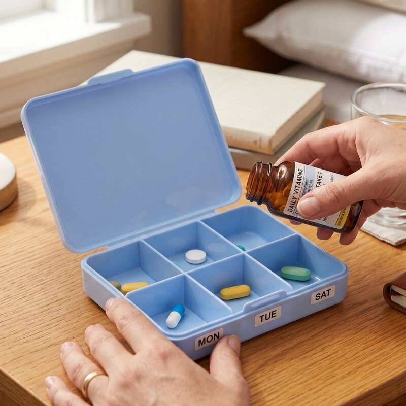 13653-09-live_b5d14300-ae42-498a-b3c1-4f5ea5324e5d.jpg Pill Organizer Box � Compact 6-Compartment Daily Medicine Storage