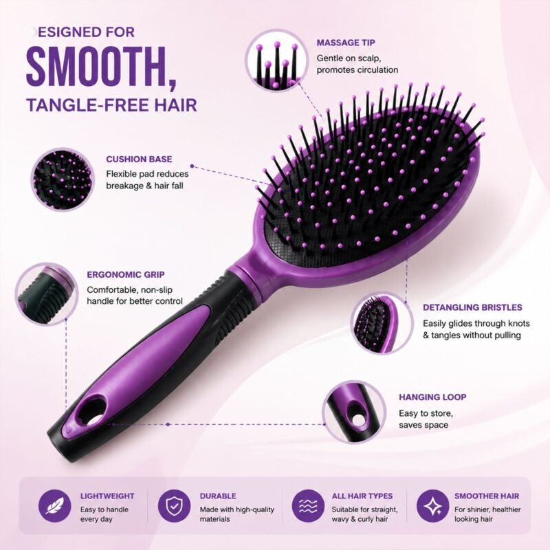 14448-03_2651bd82-b986-49aa-bde9-71aaab49f9ae.jpg Cushioned Paddle Hair Brush � Detangling & Frizz Control for All Hair