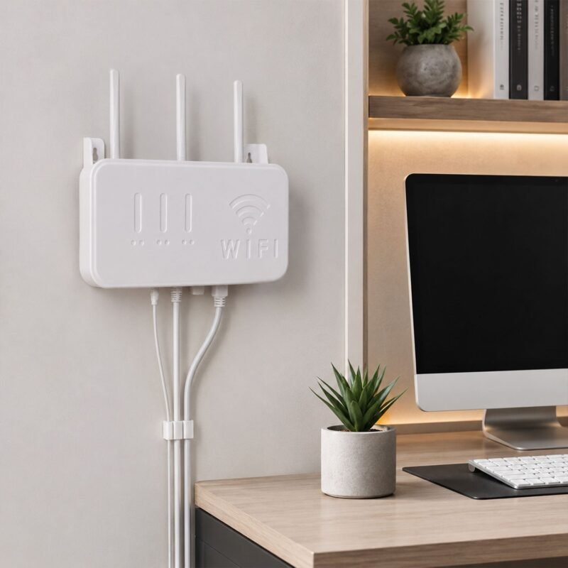 16115-03-product_b7e52143-3693-4c54-8ed5-06b1e786c7ca.jpg Wall Mount WiFi Router Holder � Space-Saving Cable Management Solution
