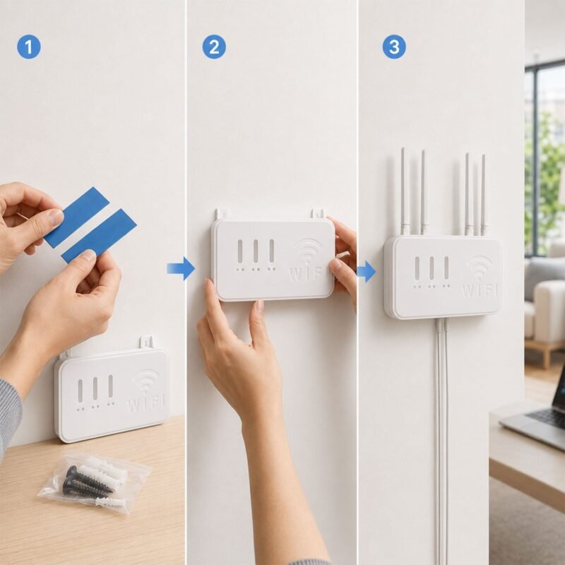 16115-04-live_d00ce7fe-cf70-42bf-bedd-ef55de45daa0.jpg Wall Mount WiFi Router Holder � Space-Saving Cable Management Solution