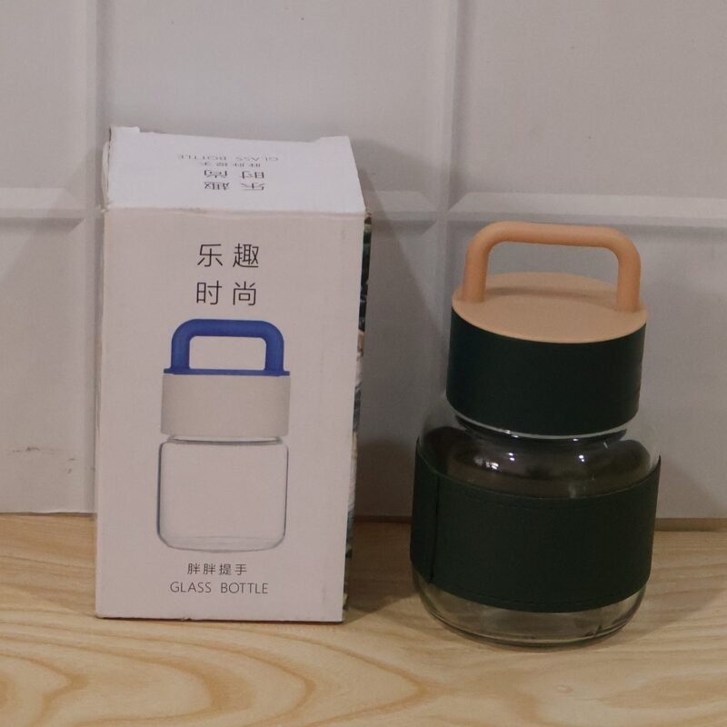 Glass Water Bottle � Stylish, Portable with Handle & Leather Sleeve