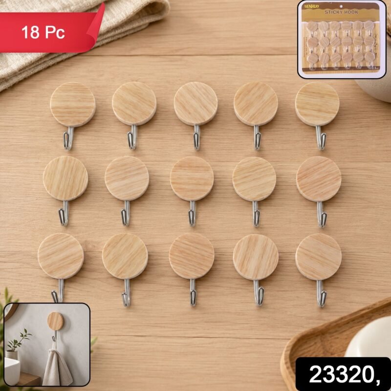 Self-Adhesive Wall Hooks � No Drill, Stylish Wooden Finish