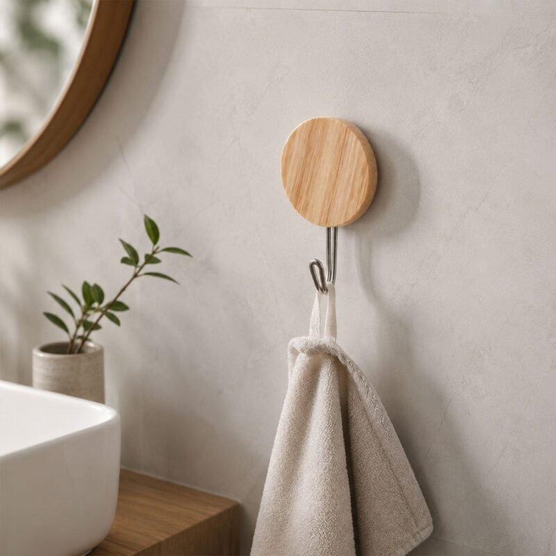 Self-Adhesive Wall Hooks � No Drill, Stylish Wooden Finish