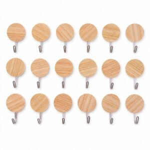 Self-Adhesive Wall Hooks � No Drill, Stylish Wooden Finish