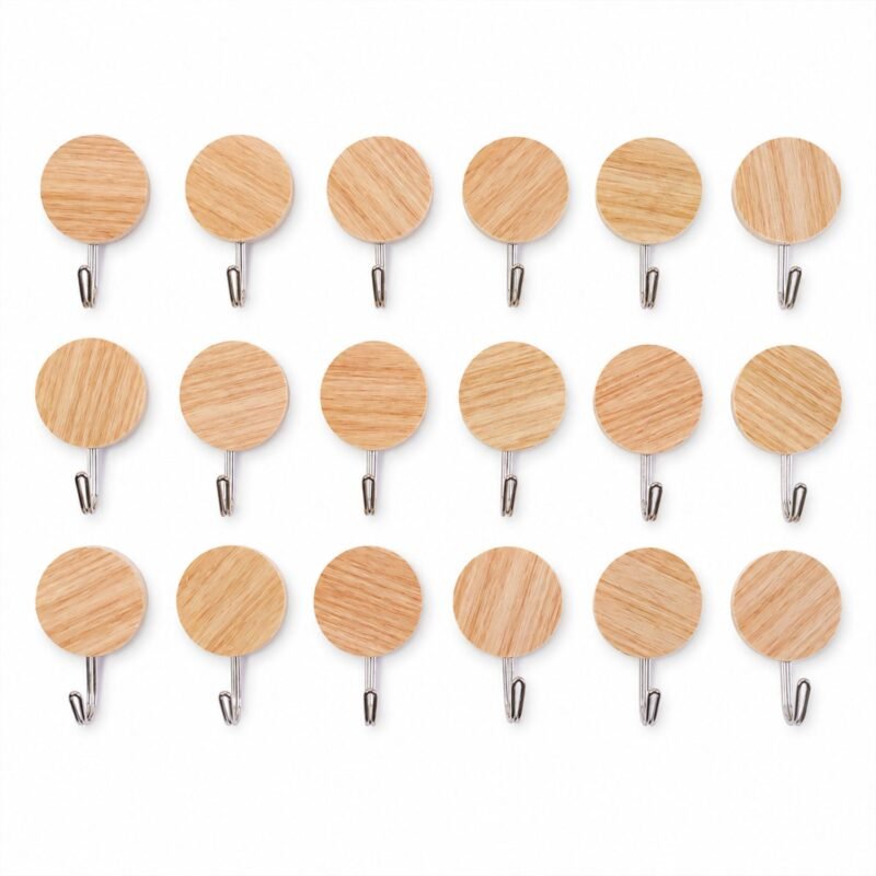 Self-Adhesive Wall Hooks � No Drill, Stylish Wooden Finish