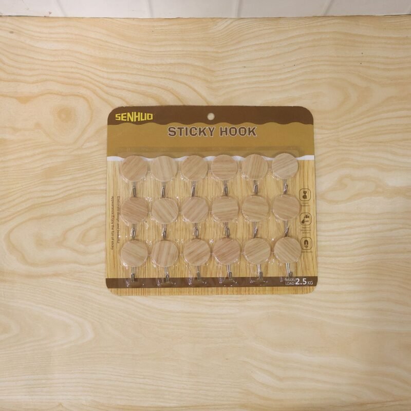 Self-Adhesive Wall Hooks � No Drill, Stylish Wooden Finish