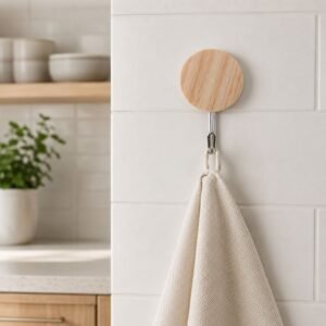 Self-Adhesive Wall Hooks � No Drill, Stylish Wooden Finish