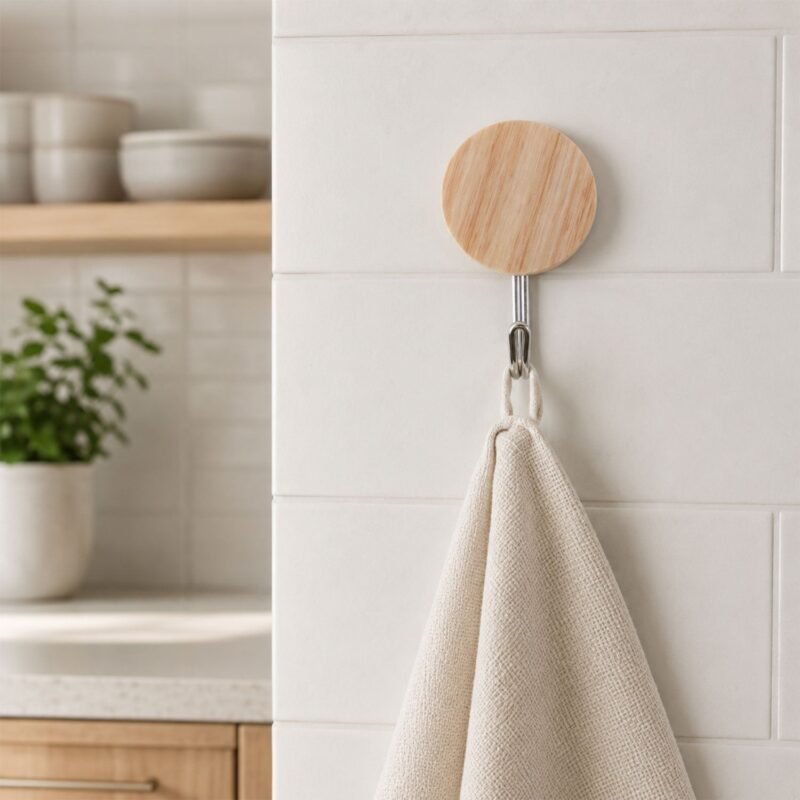 Self-Adhesive Wall Hooks � No Drill, Stylish Wooden Finish
