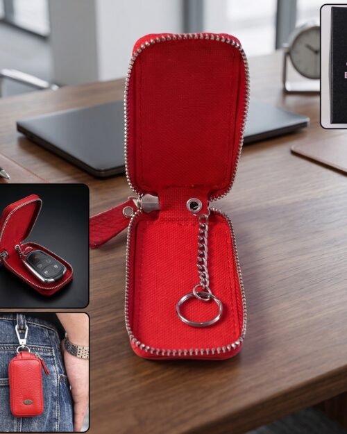 8cc6b51c-3040-460a-9251-b08b2a273553.jpg Leather Car Key Case � Durable & Compact with Snap Hook for Easy Carrying