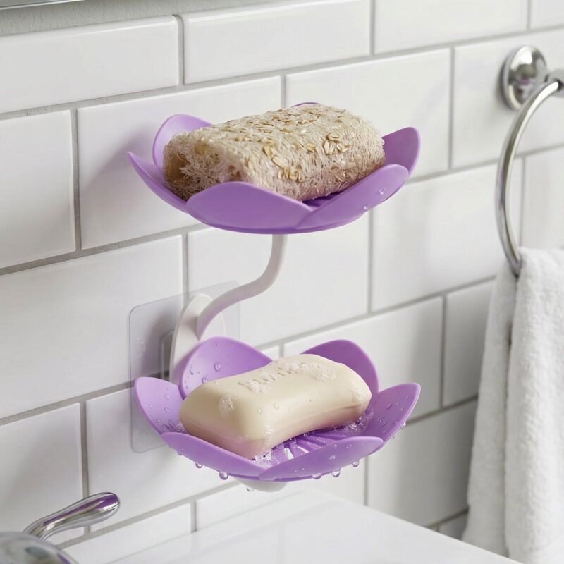 Flower Shape Double Layer Soap Dish � Wall Mount, No Drilling