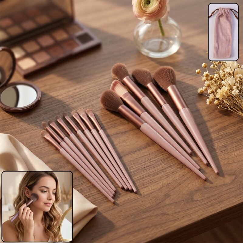 MakeupBrushSetwithPouch-01.jpg Professional Makeup Brush Set � Complete 13-Piece Collection with Pouch