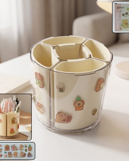RotatingPencilHolder-01.jpg Rotating Desk Organizer � 5 Compartments with 360� Spin for Office & Home