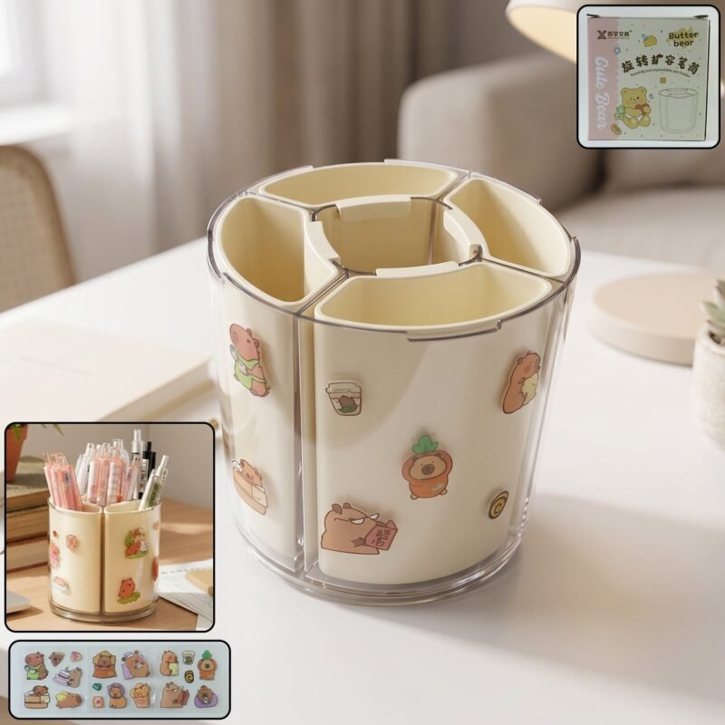 Rotating Desk Organizer � 5 Compartments with 360� Spin for Office & Home