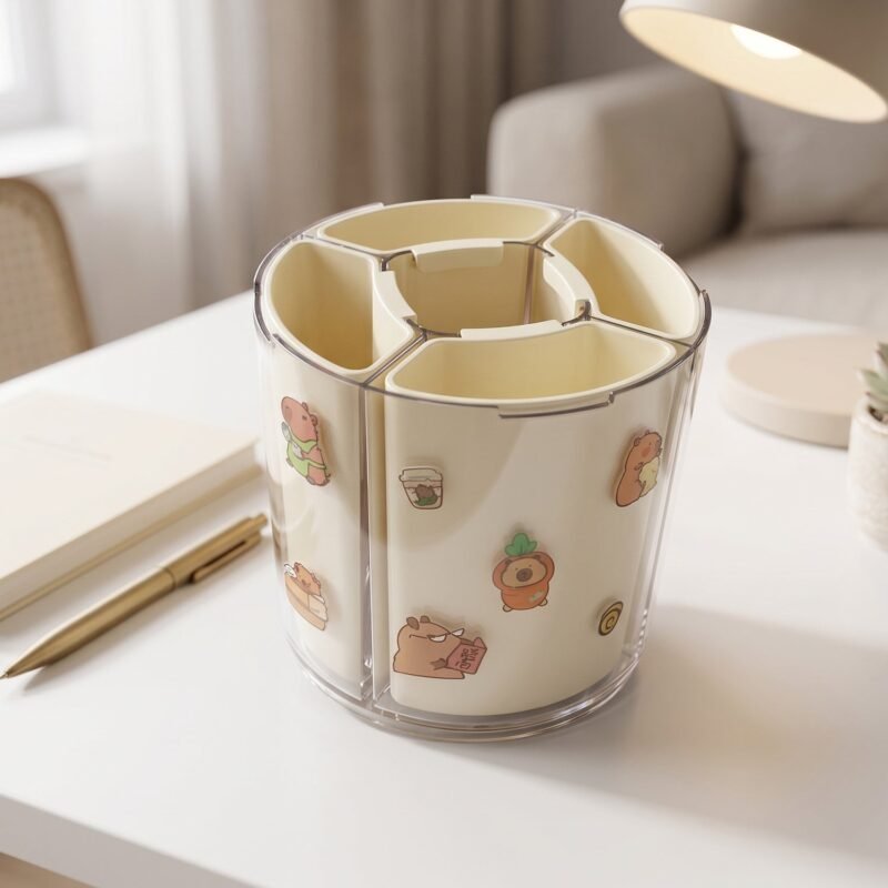 Rotating Desk Organizer � 5 Compartments with 360� Spin for Office & Home