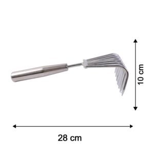 SteelGardeningHandRake-size.jpg Stainless Steel Garden Rake � Durable & Rust-Resistant Tool for Easy Gardening