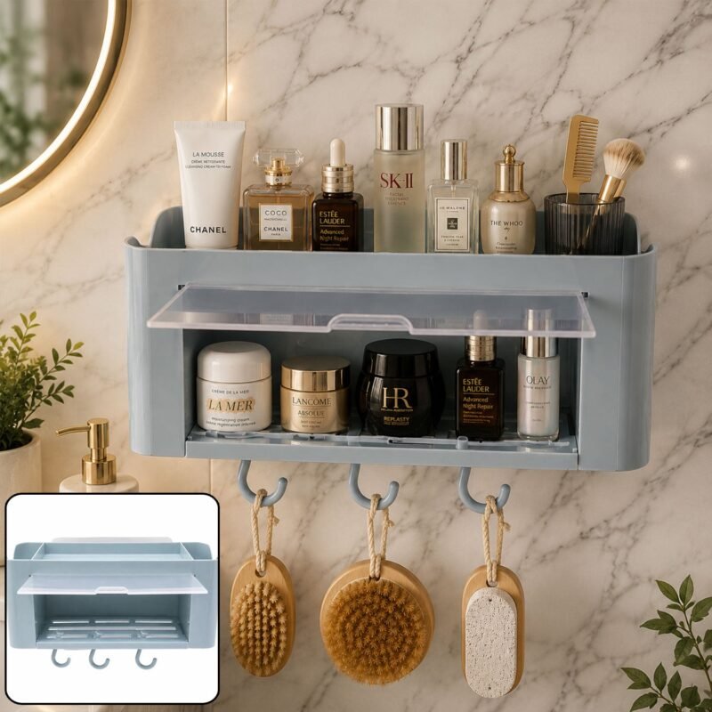 storage-organizer-01.jpg Wall Mounted Storage Organizer Shelf � Space-Saving Bathroom & Kitchen Solution
