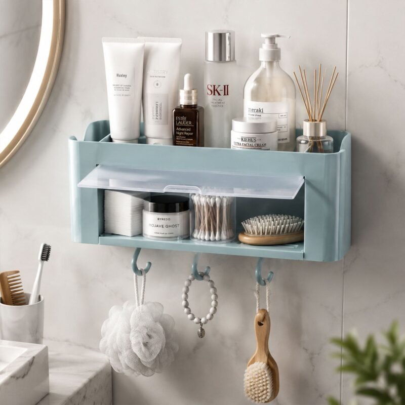 storage-organizer-02.jpg Wall Mounted Storage Organizer Shelf � Space-Saving Bathroom & Kitchen Solution