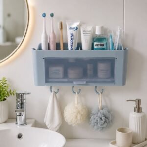 storage-organizer-03.jpg Wall Mounted Storage Organizer Shelf � Space-Saving Bathroom & Kitchen Solution
