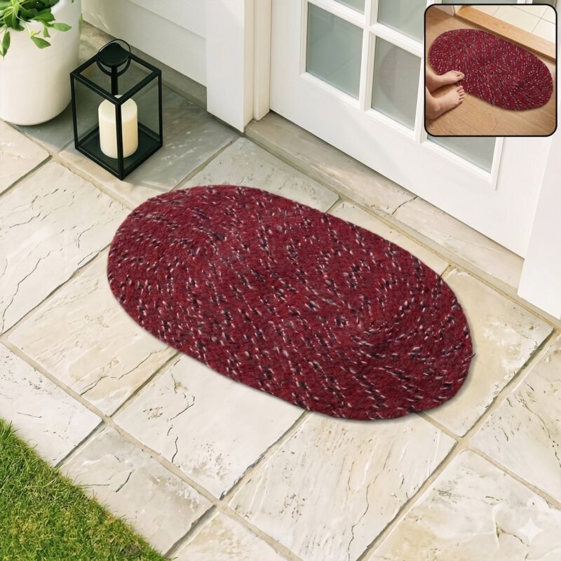 01_0d2369fe-c31f-4155-bf43-734248180a65.jpg Red Oval Non-Slip Floor Mat � Durable & Soft for Indoor Use