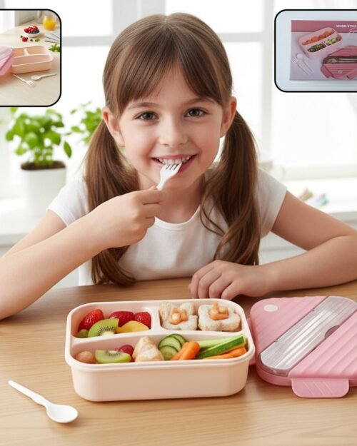 Plastic 3 Compartment Lunch Box for Kids – Organized & Portable