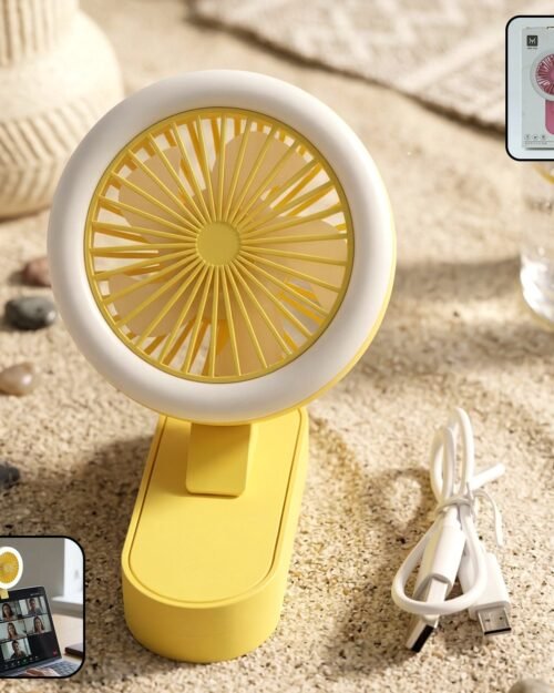Mini Table Fan – Rechargeable with LED Light and Adjustable Angle