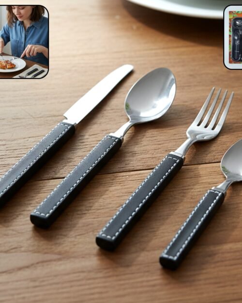 Stainless Steel Cutlery Set – 24-Piece with Plastic Handles & Tray