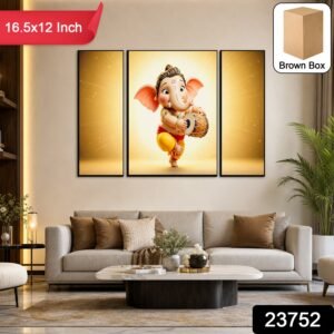 Ganesha Religious Wall Art � Vibrant 3 Panel MDF Frame