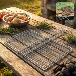 Heavy-Duty Stainless Steel BBQ Grill Basket � Long Handle & Durable Construction