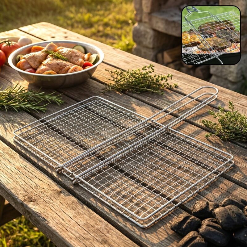 Heavy-Duty Stainless Steel BBQ Grill Basket � Long Handle & Durable Construction