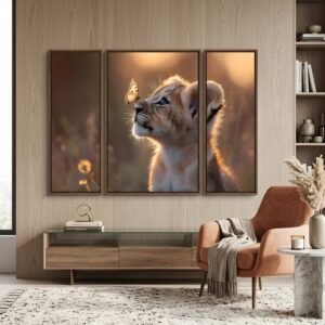 Lion Cub Wall Art � Vibrant 3-Panel MDF Wall Decor