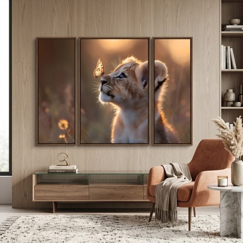 Lion Cub Wall Art � Vibrant 3-Panel MDF Wall Decor