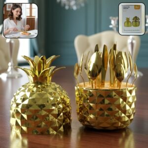 01_aa513110-2589-4e8c-8f0c-f2bc68d369fc.jpg Gold Stainless Steel Cutlery Set – Luxury 24-Piece with Pineapple Stand