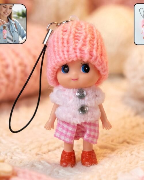 Mini Doll Keychain – Adorable Soft Knitted Cap & Vibrant Design