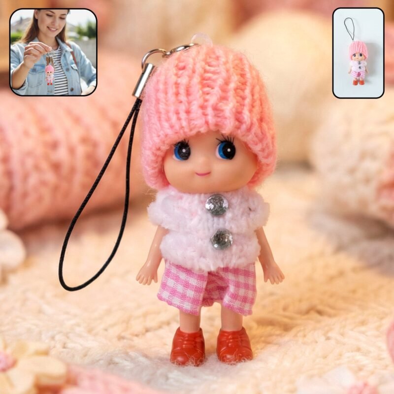 Mini Doll Keychain – Adorable Soft Knitted Cap & Vibrant Design