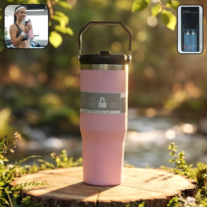 Stainless Steel Travel Tumbler – 900 ML Insulated with Handle